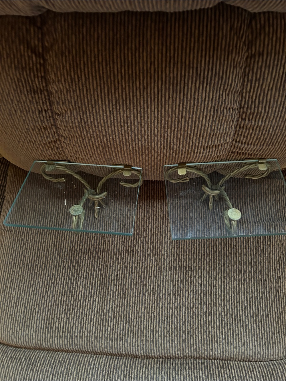 Pair of Glass Top Wall Sconces in Aged Brass Finish
